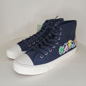 H&M KEITH HARING NAVY CANVAS HIGH TOP SNEAKERS SHOES